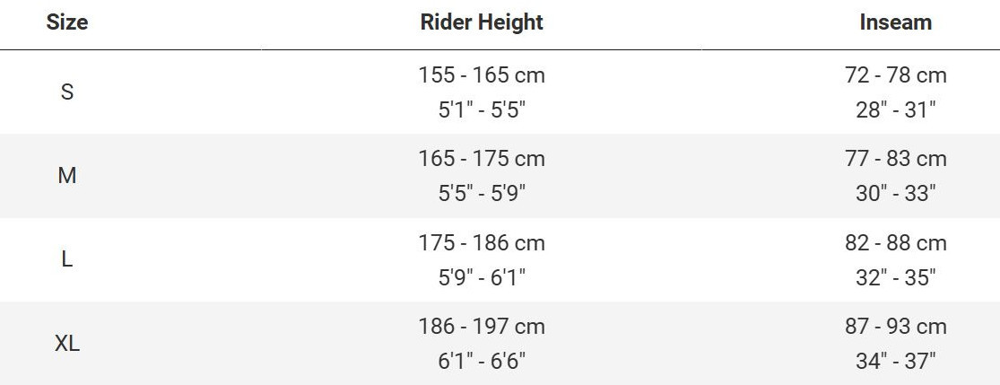 DUAL SPORT GEN 5 EQUIPPED SIZING